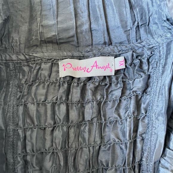 PRETTY ANGEL Whimsigoth Silk Jacket Size XL Crinkle Wired Collar & Pockets Black - Picture 3 of 3